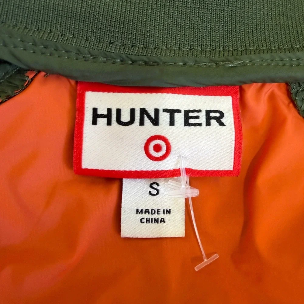 Hunter for Target Olive Green Ruched Sleeve Bomber Jacket Orange Zip Small